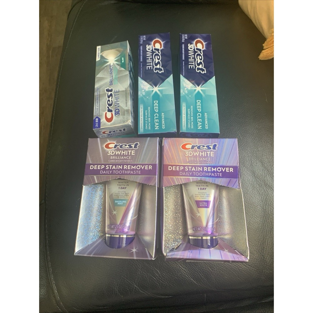 Crest 3D White Toothpaste Bundle Deep Stain Remover Brilliance Deep Clean 5 Pack